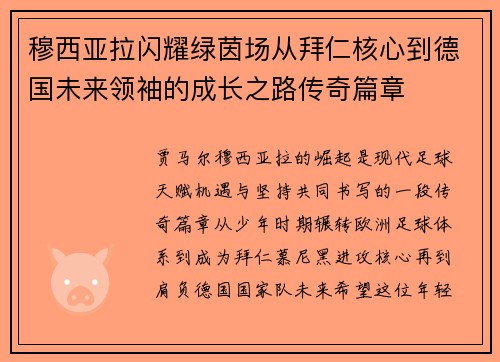 穆西亚拉闪耀绿茵场从拜仁核心到德国未来领袖的成长之路传奇篇章